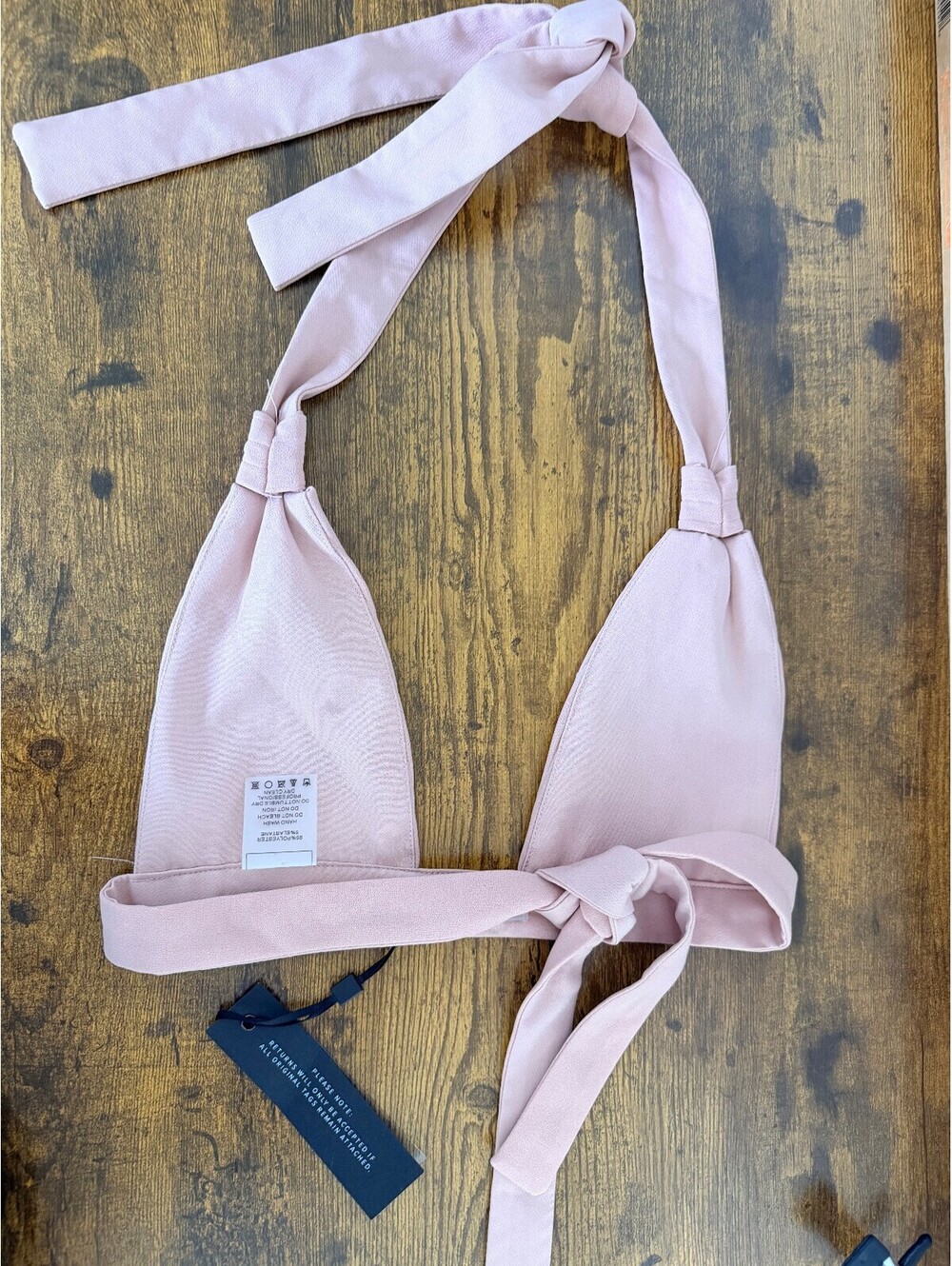 NWT Maniere De Voir Women’s US 8 Pink Pleated Halter Bikini Top - Picture 4 of 5